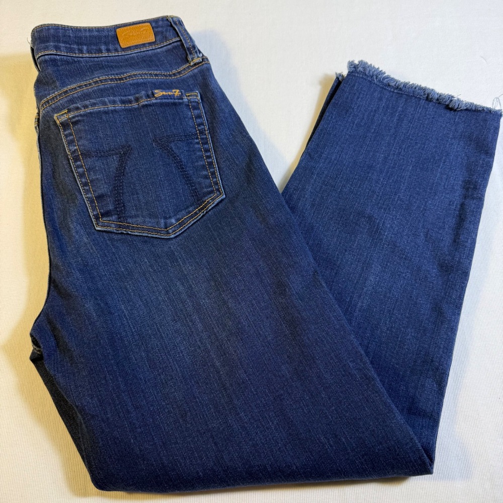 Seven7 Women Denim Jeans Dark Wash Frayed Hem‎ Bootcut Size 6